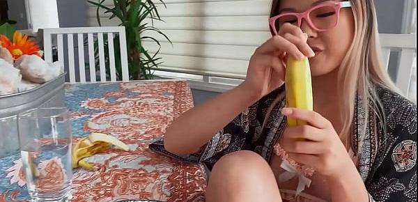  Petite Asian sucks banana and big dick